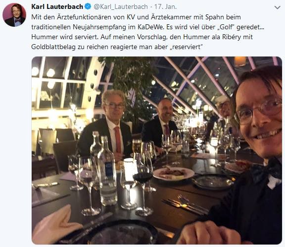 17.01.2019: Lauterbach mit Ärztefunktionären im Feinschmecker-Restaurant des KaDeWe in Berlin.Nach K...