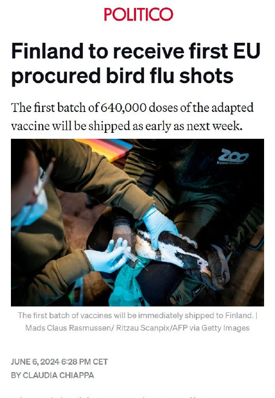 A Cell-based, adjuvanted vaccine for avian flu (AKA Bird flu) Is being shipped to Finland and the U....