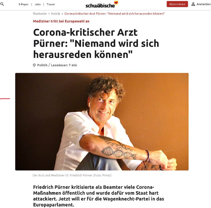 “Am Donnerstagabend wurde bekannt, dass Friedrich Pürner für die Partei BSW von Sahra Wagenknecht ins Europaparlament so...