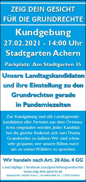 Am Samstag sprechen einige Kandidaten zur Landtagswahl in Achern zum Thema Grundrechte. Bisher angem...