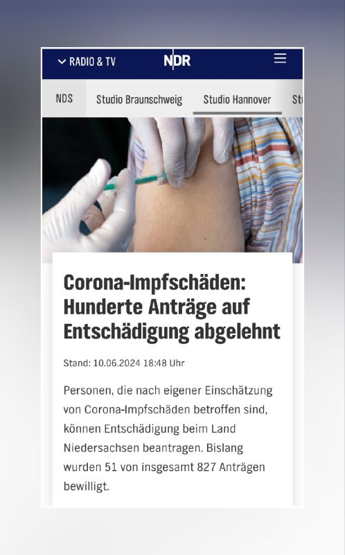 NDR: Corona-Impfschäden: Hunderte Anträge auf Entschädigung wurden abgelehnt!
