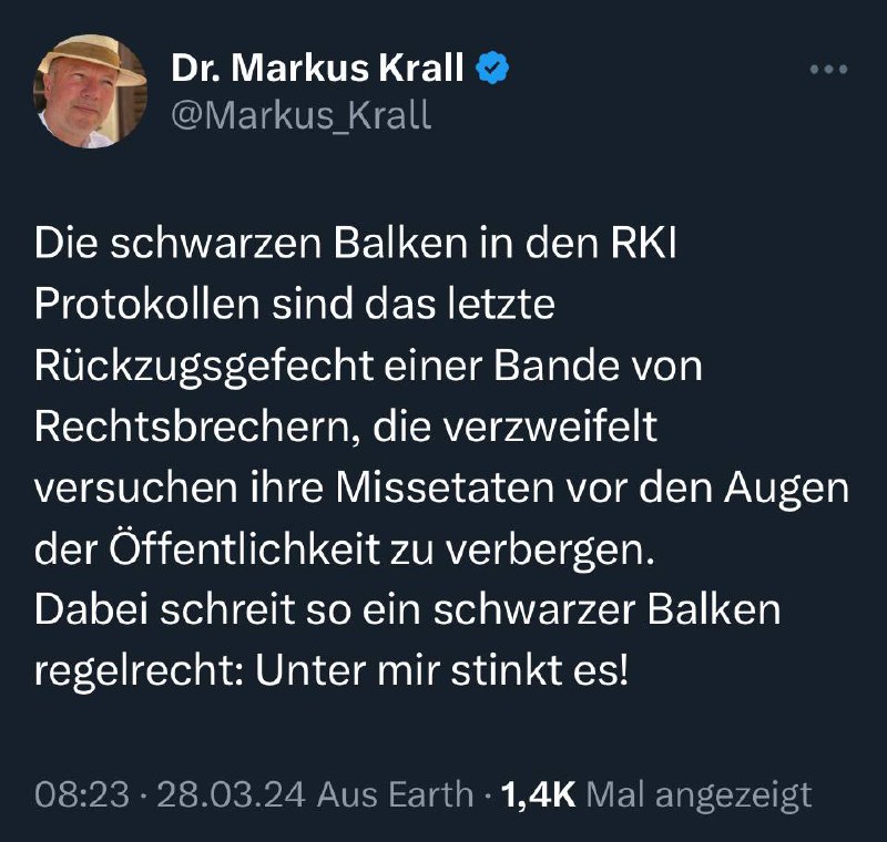 Dr. Markus Krall über die schwarzen Balken in den RKI Protokollen: Das letzte Aufbäumen einer Gruppe von Rechtsbrechern, die verzweifelt versuchen, ihre Vergehen zu vertuschen...