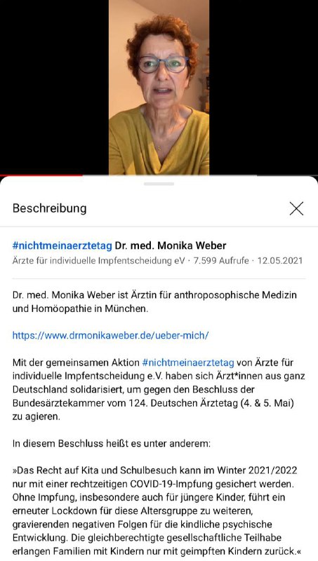 Dr. med. Monika Weber Ärztin aus Münchenspricht sich gegen eine Corona-Impfpflicht bei Kindern aus https://youtu.be/K229...