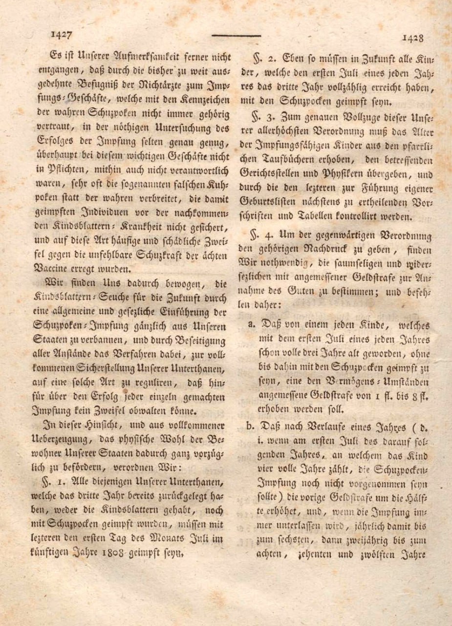Gesetz über die Einführung der Pockenschutzimpfung im Königreich Bayern, 1807