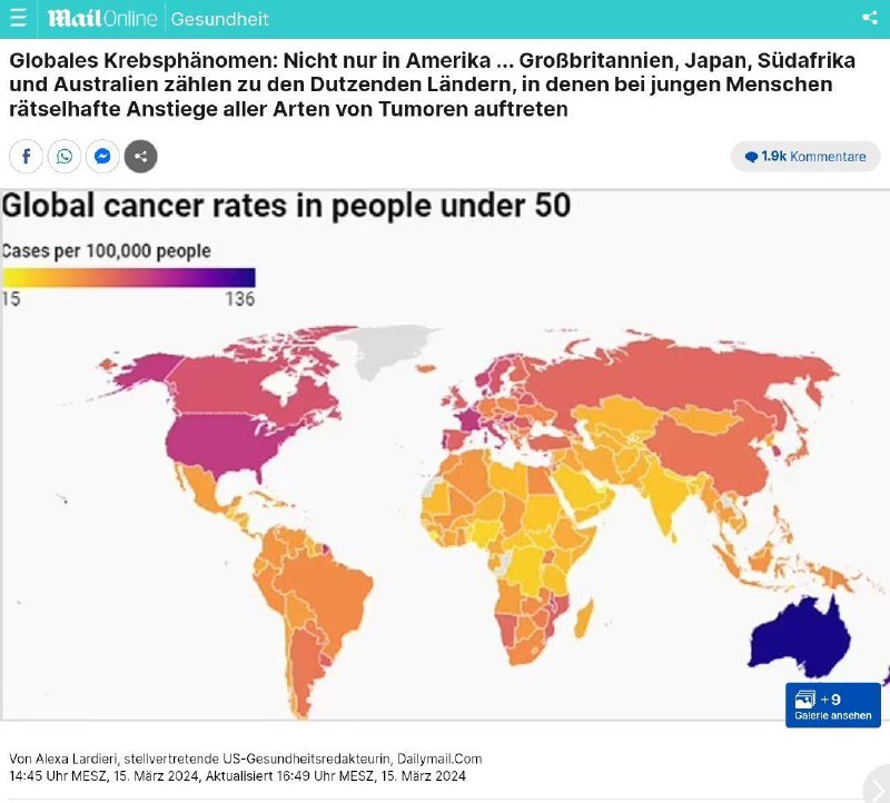 Globales Krebsphänomen: Nicht nur in Amerika, Großbritannien, Japan, Südafrika und Australien zähle...