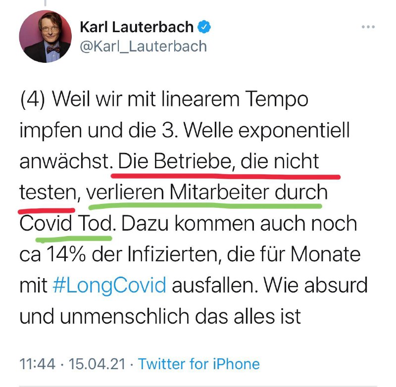 Lauterbach Tageshoroskop vom 15.04.21Alle sterben, weil man nicht testet und deshalb muss man die Be...