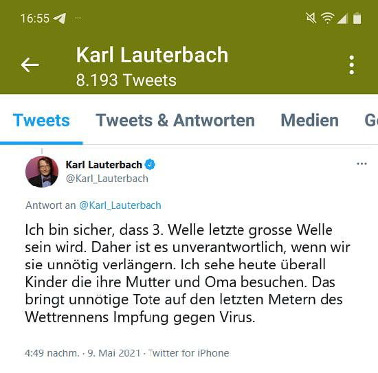 Offenbar hat Lauterbach den Tweet kurz danach gelöscht....