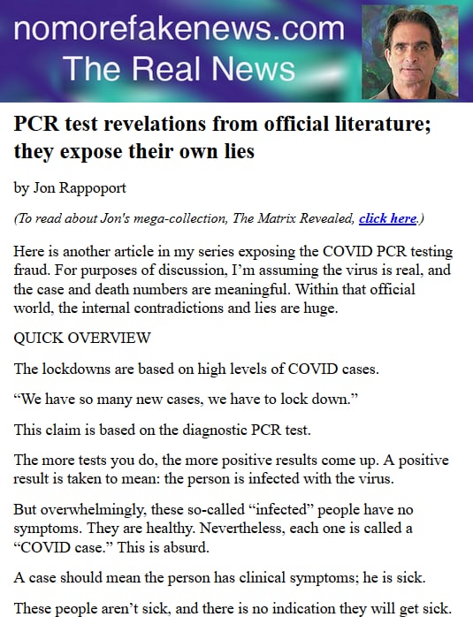 PCR test revelations from official literature; they expose their own liesby Jon RappoportFebruary 23...