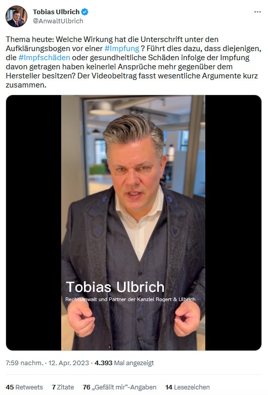 RA Tobias Ulbrich: Thema heute: Welche Wirkung hat die Unterschrift unter den Aufklärungsbogen vor einer #Impfung?Führt ...