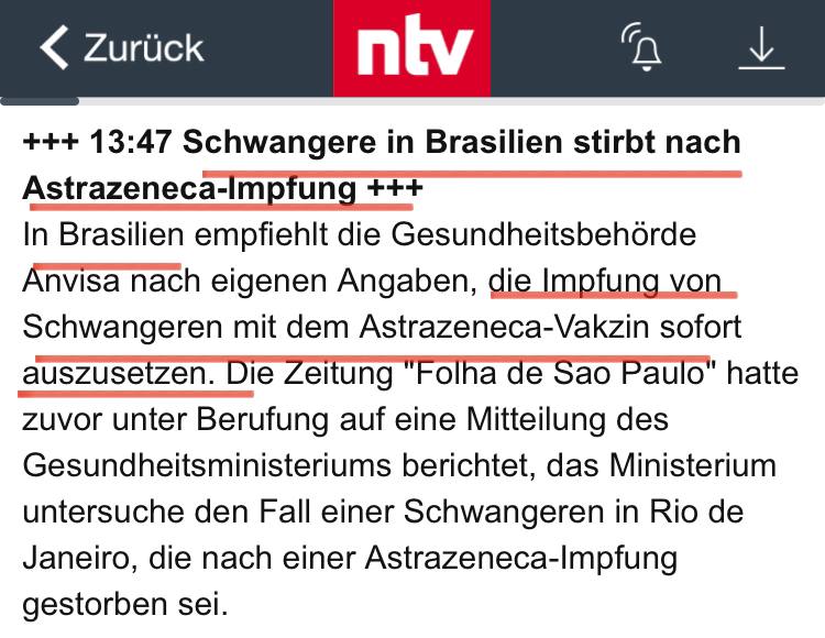 „Schwangere in Brasilien stirbt nach Astrazeneca-Impfung“https://www.n-tv.de/panorama/15-14-Berlusconi-wegen-Long-Covid-...