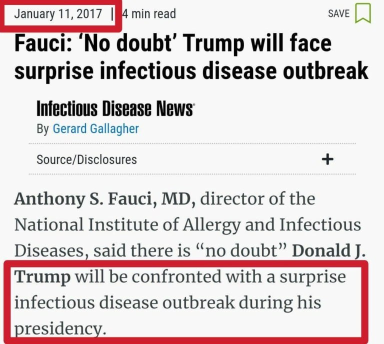 Und Fauci kündigte auch keine Pandemie an, an der sie seit 1999 bastelten. Er sagte nur beim Amtsantritt von Trump im Ja...