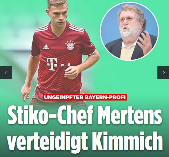 Ungeimpfter Bayern-Profi Stiko-Chef Mertens verteidigt KimmichZitat: "Deutschlands wichtigster Impf-...