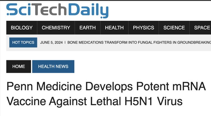 Univ of Pennsylvania has an H5N1 mRNA vaccine that they are developing rapidly.  I fully expect them ...