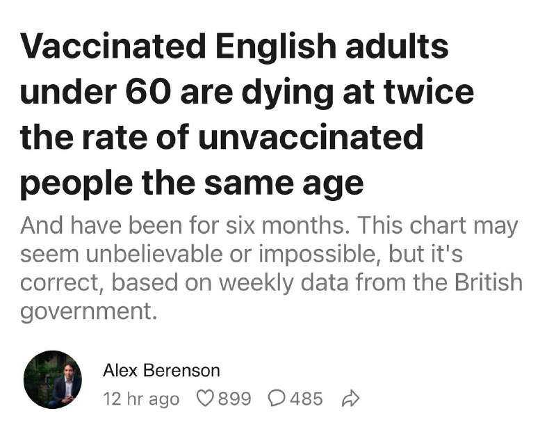 Vaccinated English adults under 60 are dying at twice the rate of unvaccinated people the same ageht...