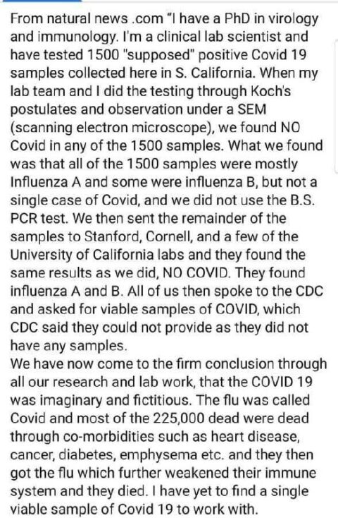 Virologe findet in allen Proben kein SARS-CoV-2-Virus, sondern nur das übliche Influenzavirus Typ A und B! Die CDC könne…