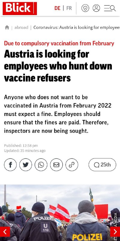 Austria is looking for employees who hunt down "vaccine refusers"!https://www.blick.ch/ausland/wegen...