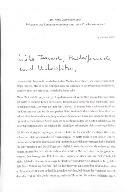 Brief hier: Ex-Verfassungsschutzpräsident Hans-Georg Maaßen verfasst diesen mutigen Brief an seine "...