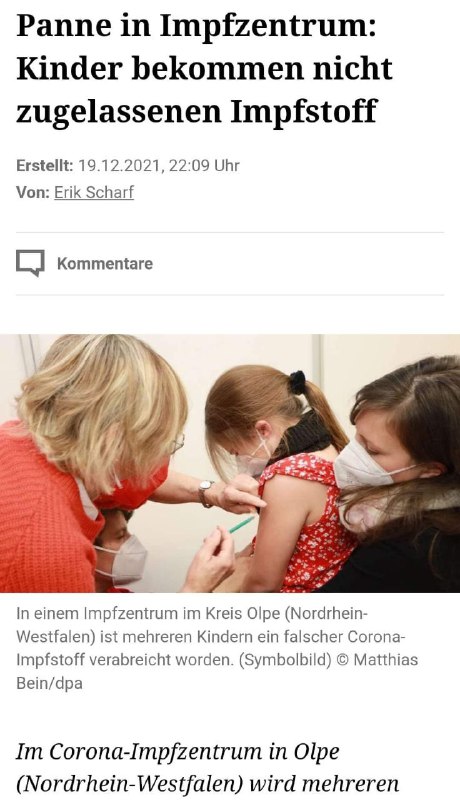 Falscher Impfstoff für Kinder verabreicht  Zusätzlich werden in Deutschland sogar bei Test für die K...
