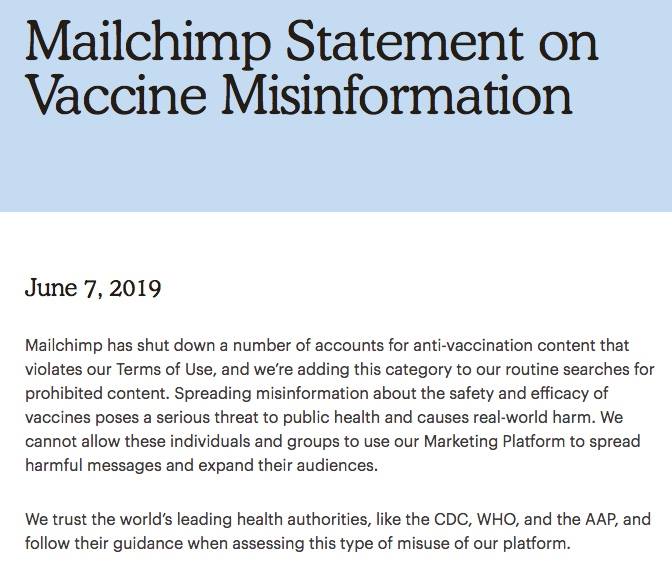 Auch Mailchimp zensiert Impfkritik!