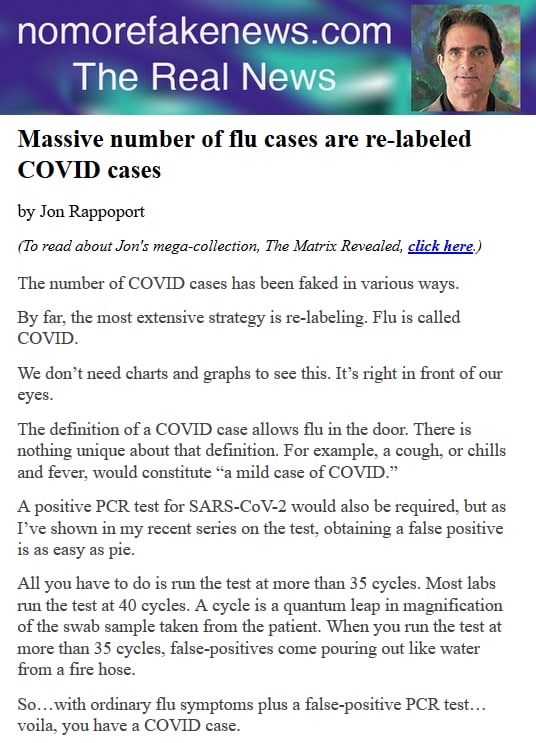 Massive number of flu cases are re-labeled COVID casesby Jon Rappoport...