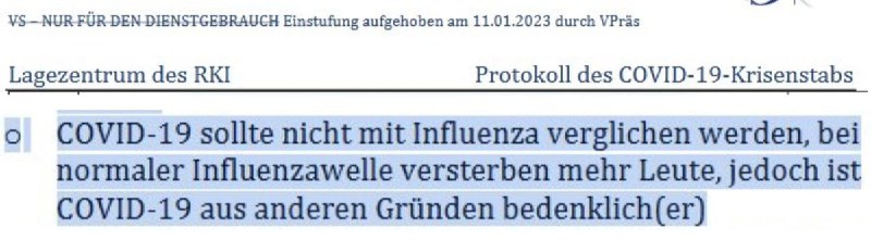 RKI-Akten PROTOKOLL : «Covid-19 sollte nicht mit Influenza verglichen werden, bei normaler Influenzawelle versterben meh...