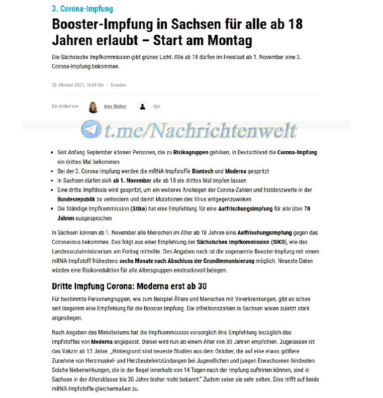 Sachsen startet als erstes Bundesland mit experimentellen Booster-Sho...