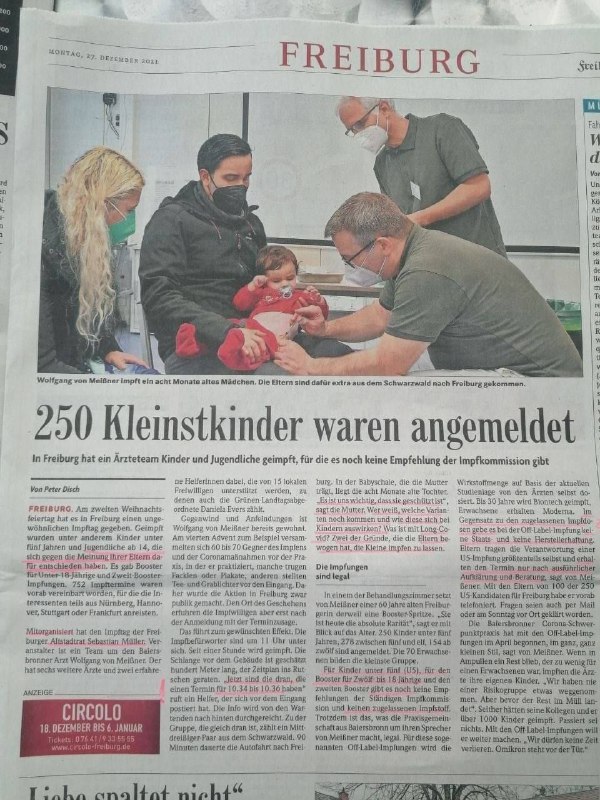 SKANDAL In Freiburg hat ein Ärzteteam Kleinstkinder u.Jugendliche geimpft, ohne Empfehlung der STIKO...