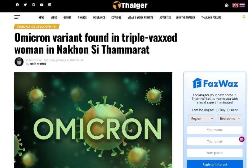 Thailand: Dreifach geimpft und nun mit Omikron infiziertDie Frau mit der Omikron-Variante, die zweim...