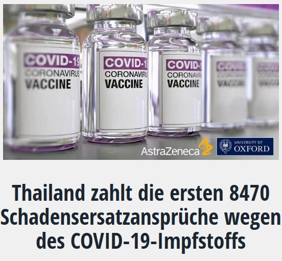 Thailand zahlt die ersten 8470 Schadensersatzansprüche wegen des COVID-19-ImpfstoffsDie thailändisch...