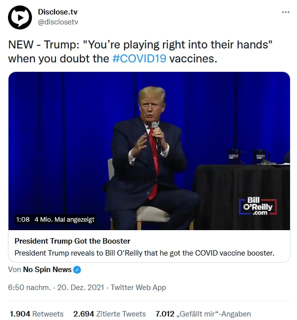 Trump: "You’re playing right into their hands" when you doubt the #COVID19 vaccines.""Sie spielen ih...