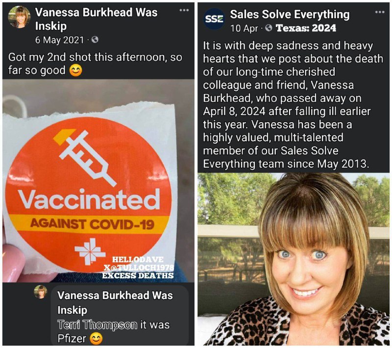 Vanessa Burkhead #FullyVaccinated #DiedSuddenly(April 2024)  Texas“Got...