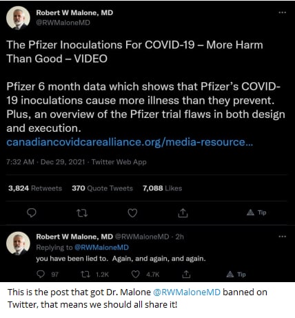 Wegen dieses Tweets wurde Dr. Malone von Twitter zensiert: Daten über den Pfizer-Impfstoff würden ze...